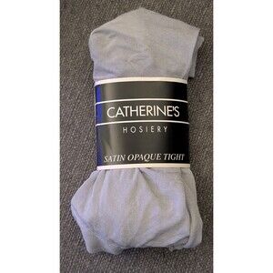 Vintage Catherine's Satin Opaque Tights 3X/4X Grey Plus Size Made USA NOS